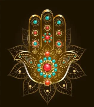 Hand Hamsa with turquoise Stock Illustration
