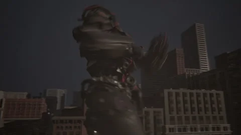 Hand-to-hand combat between giant robot and alien in the city Stock Footage 288585571