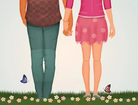 Hand in hand couple Stock Illustration