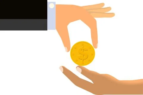 Hand Handing Coin To The Limp Hand of Another Person (Isolated) Stock Illustration