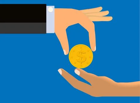 Hand Handing Coin To The Limp Hand of Another Person Stock Illustration