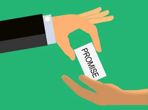 Hand handing a Promise Note to another hand Stock Illustration