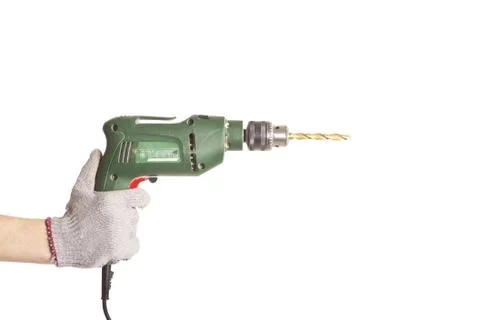 Hand handling an electric drilling machine Stock Photos