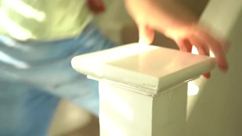 Hand on Handrail going up and down stairs Stock Footage 147447162