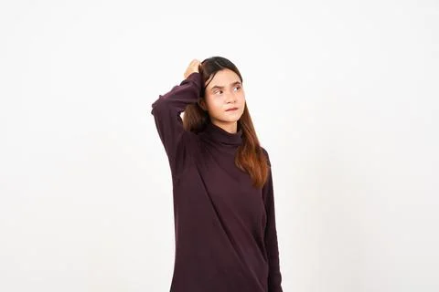 Hand on head, Thoughtful Forget something Of Beautiful Asian Woman Isolated.. Stock Photos