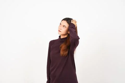 Hand on head, Thoughtful Forget something Of Beautiful Asian Woman Isolated.. Stock Photos