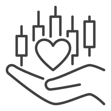 Hand with Heart and Candlestick Chart vector Financial Growth and Love for .. Ilustración de archivo