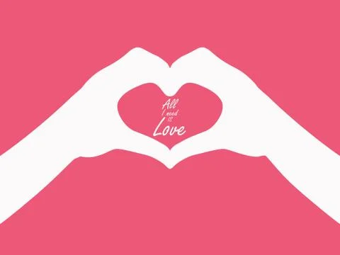 Hand heart gesture header with line heart and all you need is love phrase Stock Illustration