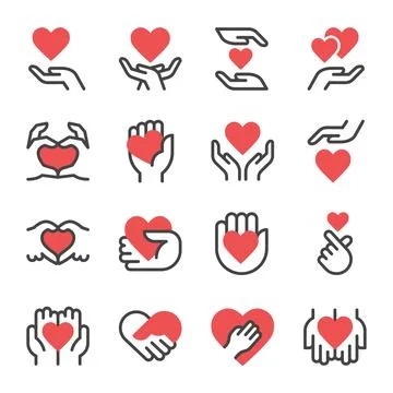 Hand with heart icon set Ilustración de archivo