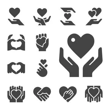 Hand with heart solid icon set イラスト素材