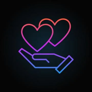 Hand with hearts vector colored icon in thin line style Stock Illustration