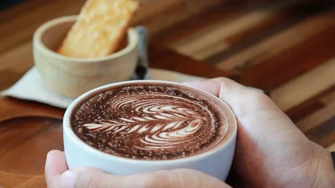 Hand held coffee mug Latte Art Leaf pattern 스톡 동영상 108262681