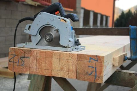 Hand-held electric saw Stock Photos