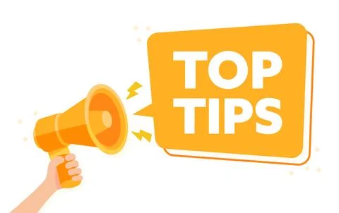 Hand Held Orange Megaphone Announcing Top Tips in a Speech Bubble Vector 스톡 일러스트