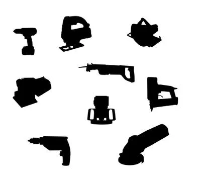 Hand-held power tool silhouettes Stock Illustration