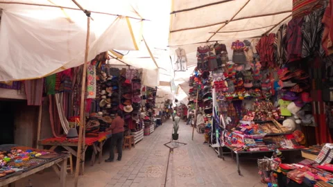 Hand Held Pullback through Cusco Market, Peru Stock Footage 131476178