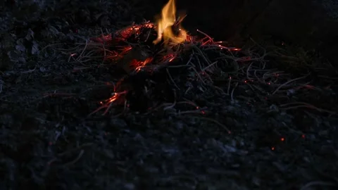 Hand held shake amber glow fire flame on ashes for Chinese hungry ghost fes.. Stock Footage 249979219