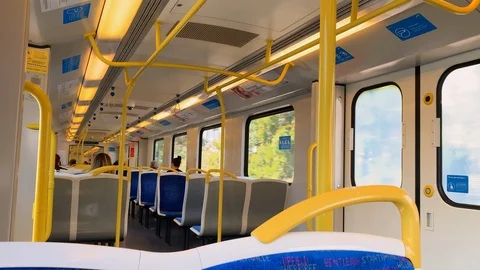 Hand held shot inside a public train Melbourne Video stock 97928430