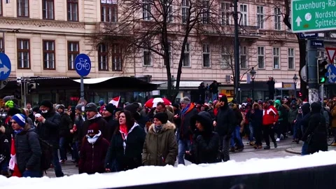 Hand held shot of protestors against corona laws in Vienna, Austria Stock-Footage 146737377