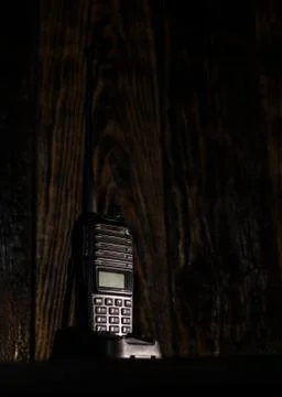 Hand-held transceiver on the table Stock Photos