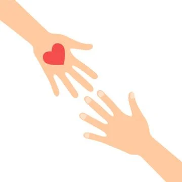 Hand of help with red heart on white, stock vector illustration Ilustración de archivo