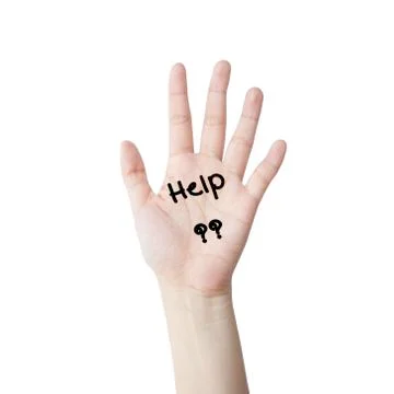 Hand with help text Stock Photos