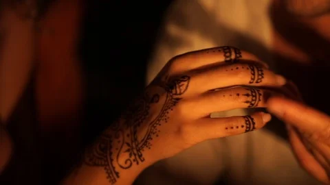 Hand with Henna Gently Touching Partner Vídeos de archivo 88221536