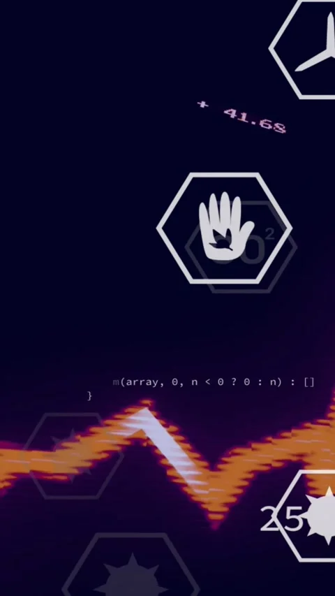 Hand hex appearing and activating data dashboard, moving waveform, scrolling Stock Footage 330655962