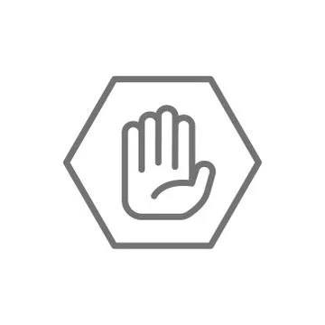 Hand in hexagon, do not touch, no sign allowed line icon. Stock Illustration