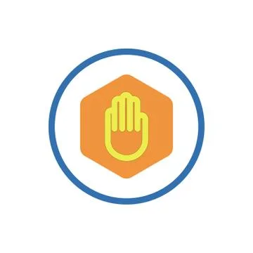 Hand in hexagon, do not touch, no sign allowed line icon. Stock Illustration