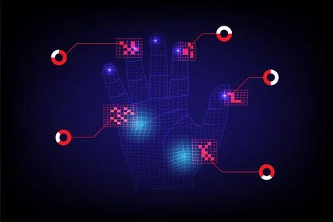 Hand Hi-Tech scan Nets over and deep the bright light with blue gradient Stock-Illustration