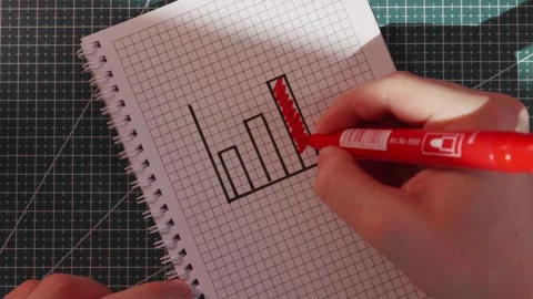 Hand highlighting highest bar on chart with red marker Stock Footage 340139172