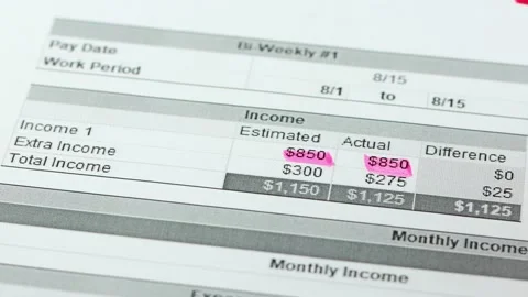 Hand highlights a financial accounting document with a felt-tip pen. Stock Footage 219212489