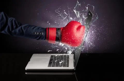 Hand hitting laptop screen screen Stock Photos