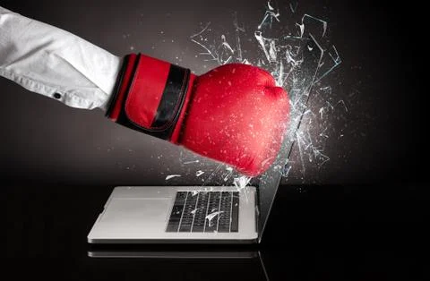 Hand hitting laptop screen screen Stock Photos