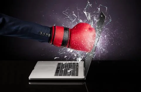 Hand hitting laptop screen screen Stock Photos