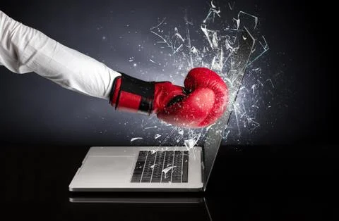 Hand hitting laptop screen screen Stock Photos