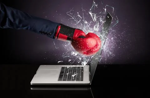 Hand hitting laptop screen screen Stock Photos