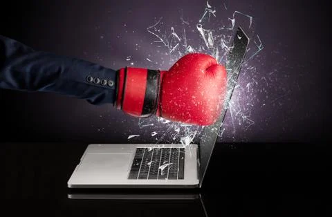 Hand hitting laptop screen screen Stock Photos
