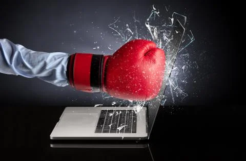 Hand hitting laptop screen screen Stock Photos