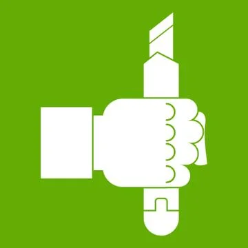 Hand hoding construction utility knife icon green Stock Illustration