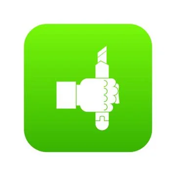 Hand hoding construction utility knife icon digital green Stock Illustration