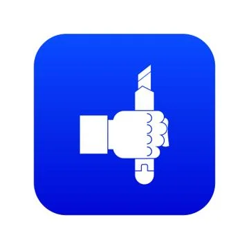 Hand hoding construction utility knife icon digital blue Stock Illustration