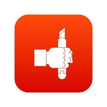 Hand hoding construction utility knife icon digital red Stock Illustration