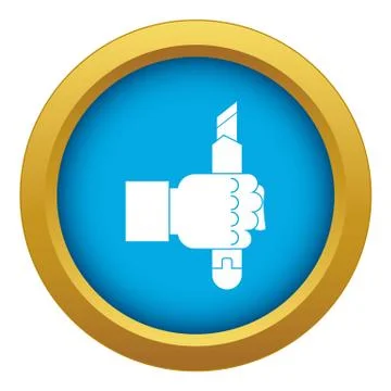 Hand hoding construction utility knife icon blue vector isolated Stock Illustration