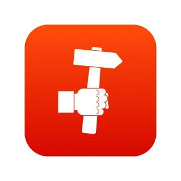 Hand hoding hammer with tool icon digital red Stock Illustration