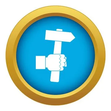 Hand hoding hammer with tool icon blue vector isolated Stock Illustration