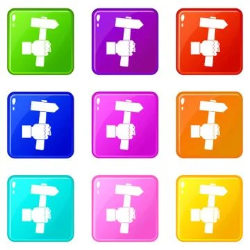 Hand hoding hammer with tool set 9 Stock Illustration