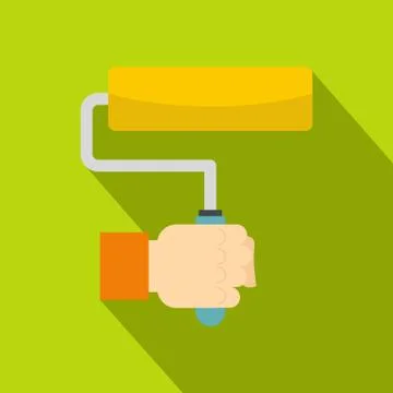 Hand hoding paint roller icon, flat style Stock Illustration
