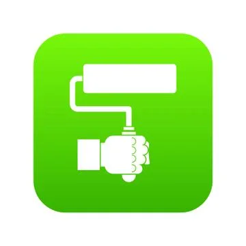 Hand hoding paint roller icon digital green Stock Illustration